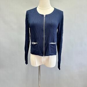 Kookai navy lightweight zip up cardigan sweater Size 2 metallic pocket